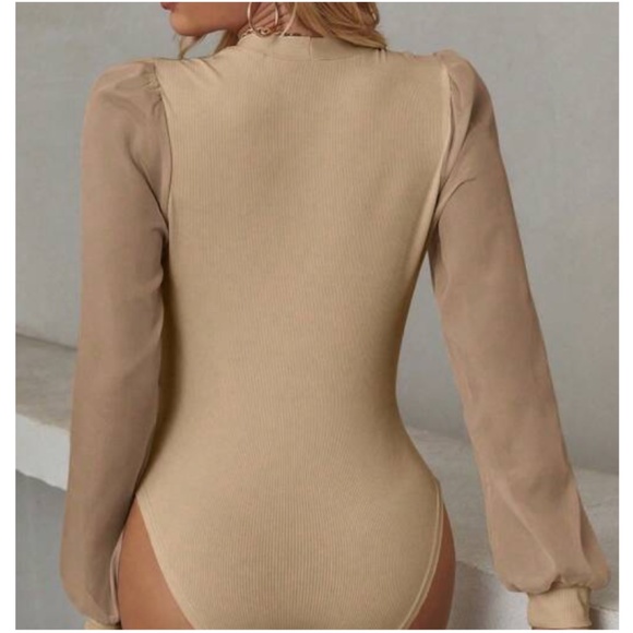 Khaki v neck overlap Long sleeve bodysuit - Picture 4 of 4